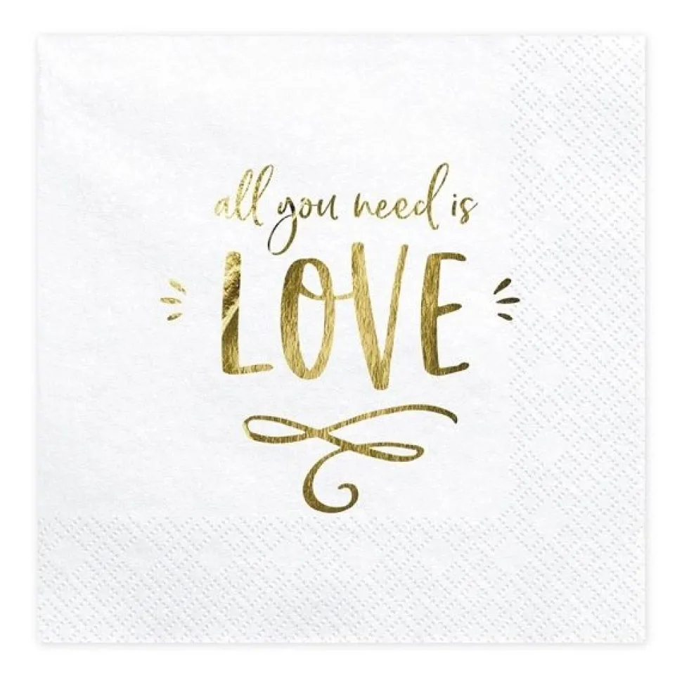 Servietten gold "All you need is Love" 33 x 33 cm 20 Stück