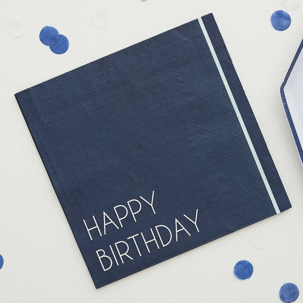Servietten "Happy Birthday" dunkelblau 16 Stück