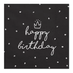 Servietten "Happy Birthday" schwarz 20 Stück