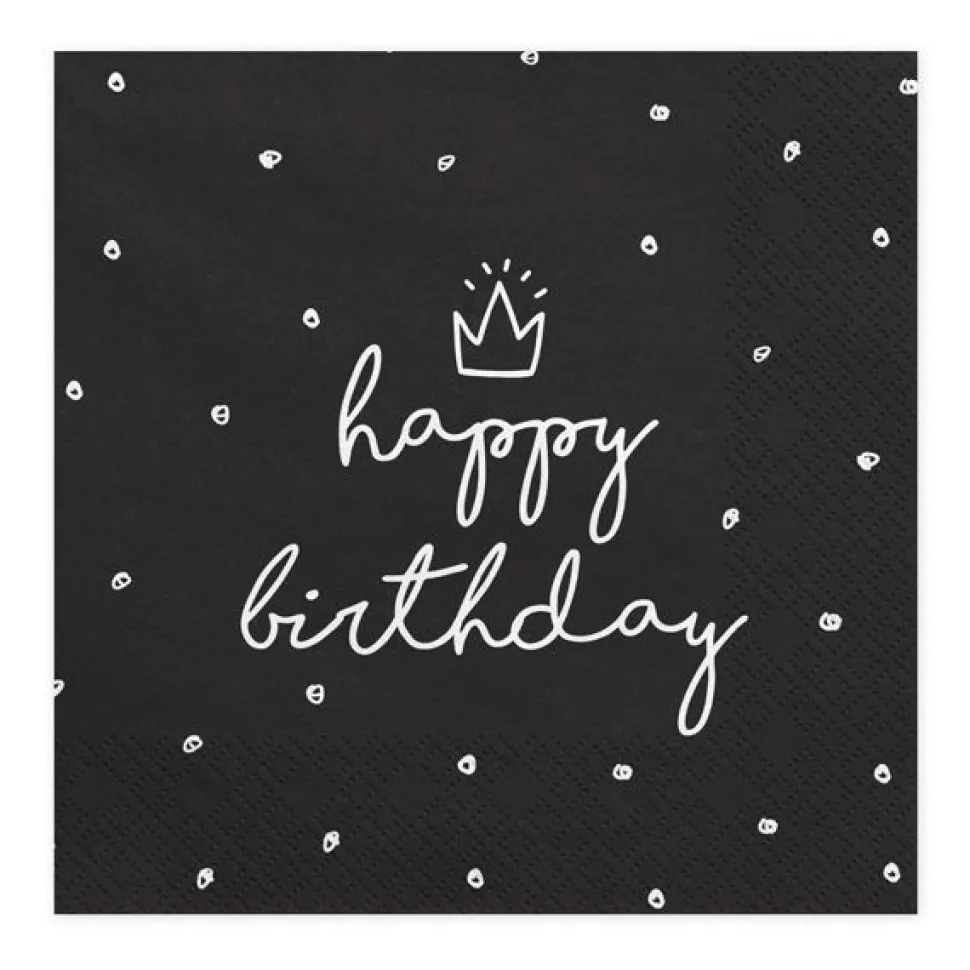 Servietten "Happy Birthday" schwarz 20 Stück