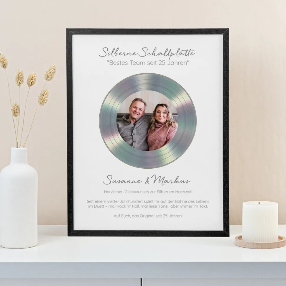 Silberhochzeit Geschenk Schallplatte "Bestes Team"