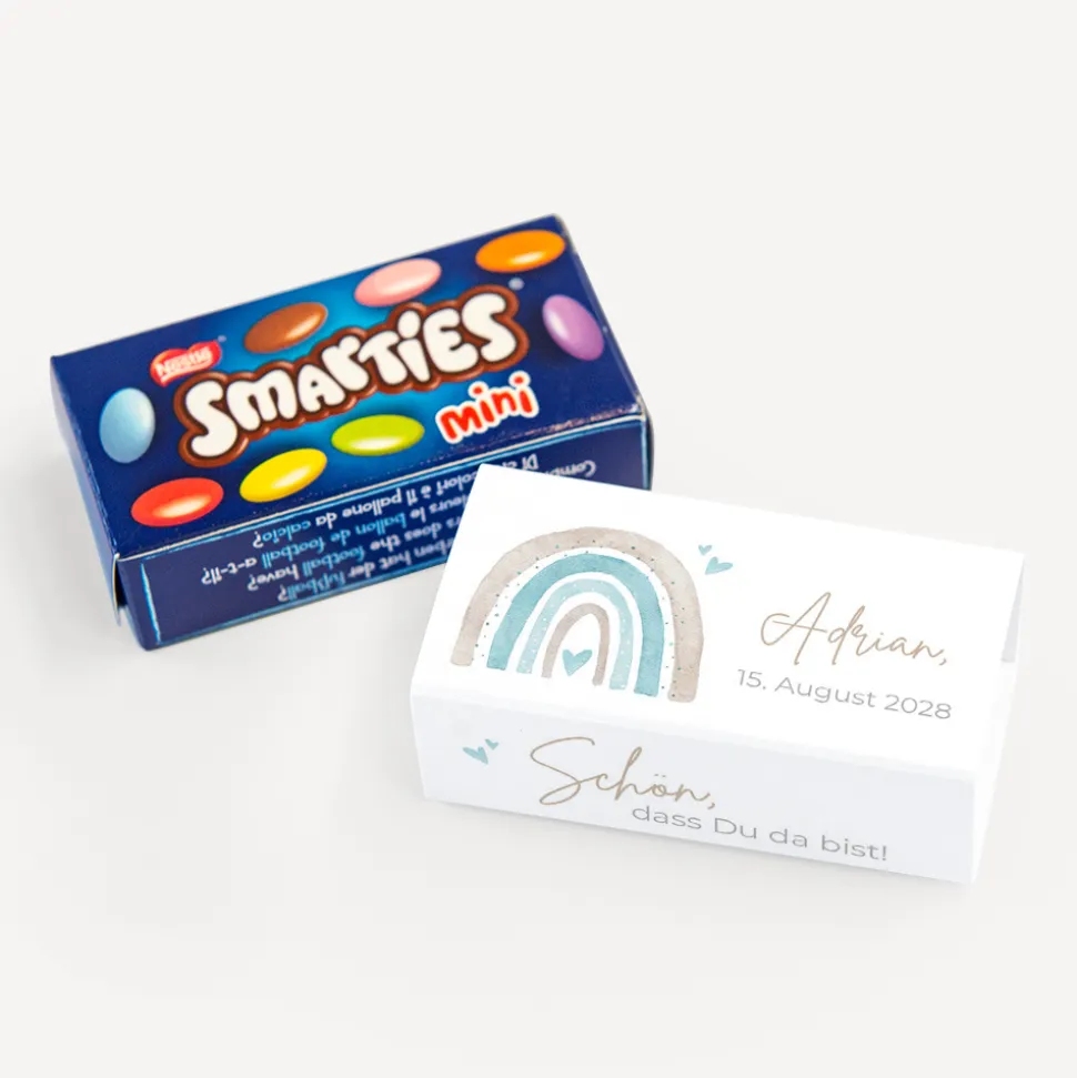 SMARTIES mini mit Banderole "Regenbogen mit Herzen Pastell"