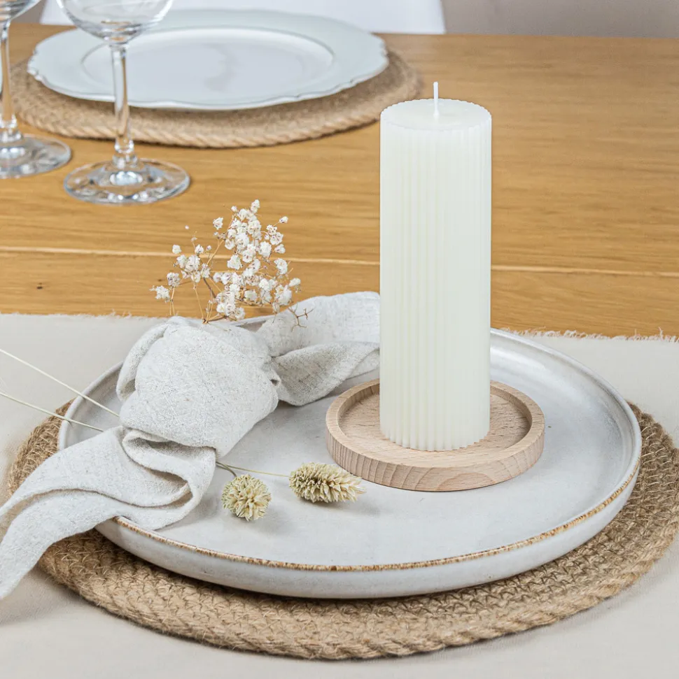 Stumpenkerze mit Rillen creme 15 cm