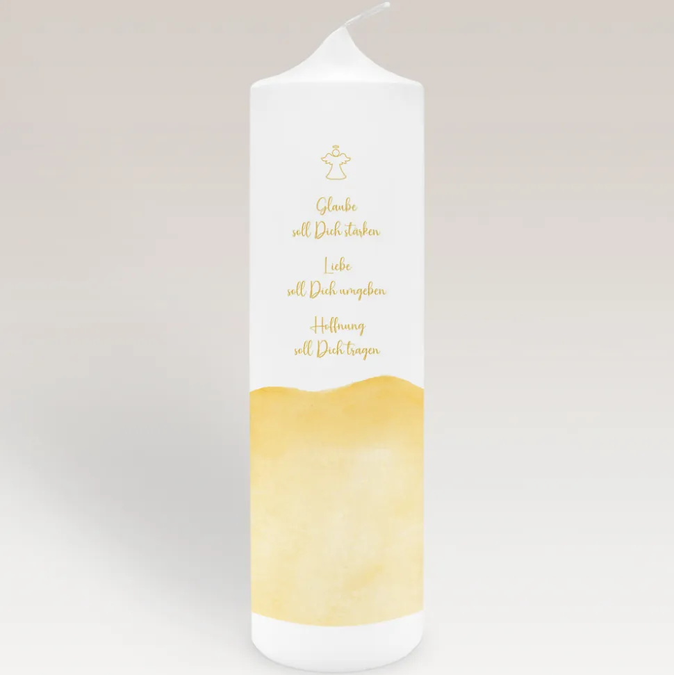 Taufkerze Aquarell mit Engel gold-gelb
