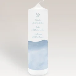 Taufkerze Aquarell mit Taube blau
