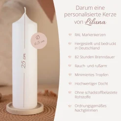 Taufkerze Aquarell mit Taube blau
