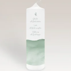 Taufkerze Aquarell mit Zweig grün