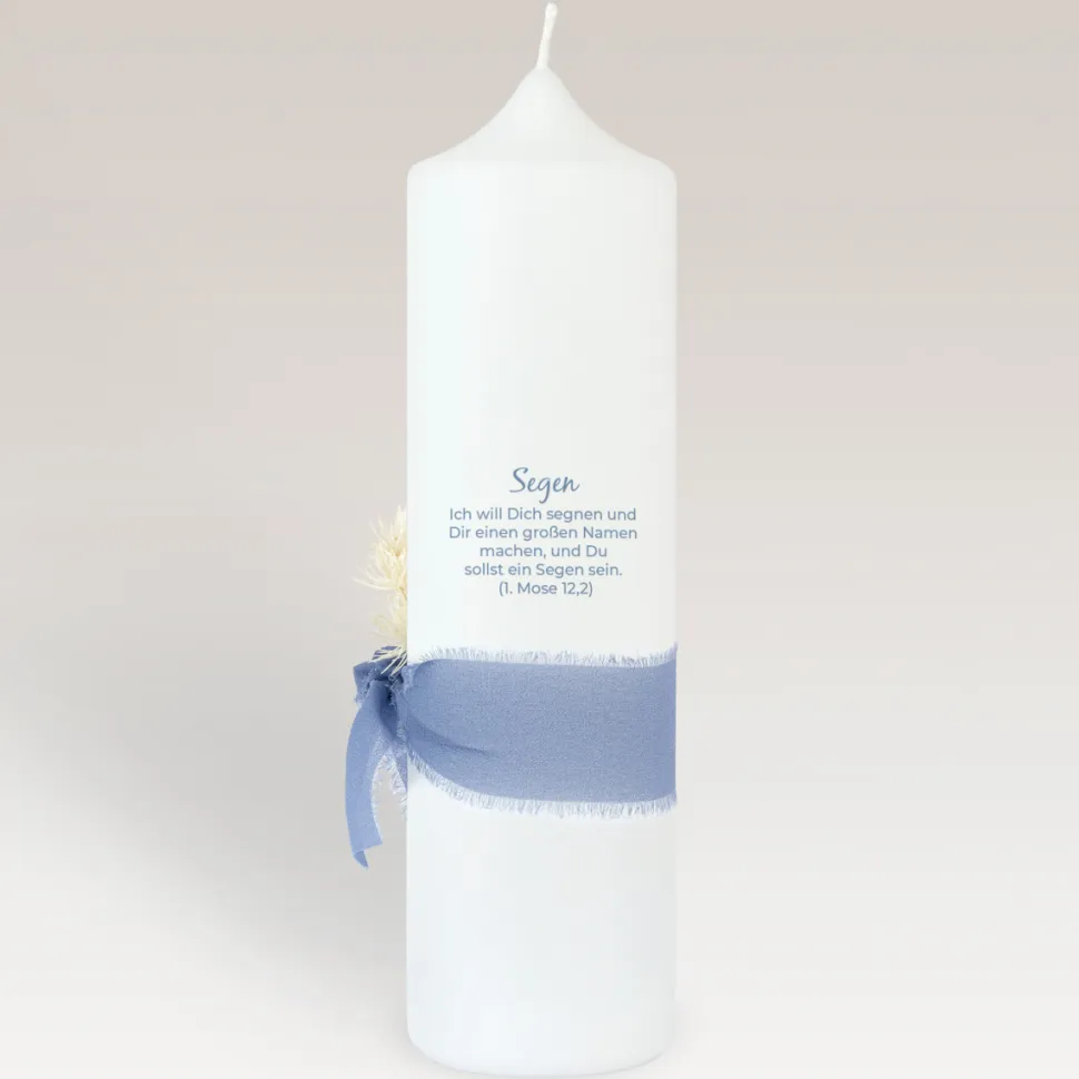 Taufkerze Blütenkranz blau