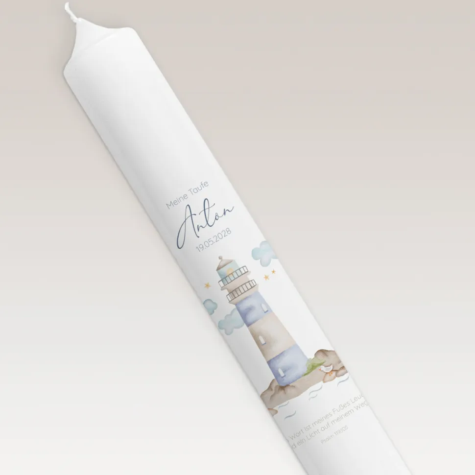 Taufkerze Leuchtturm schmal