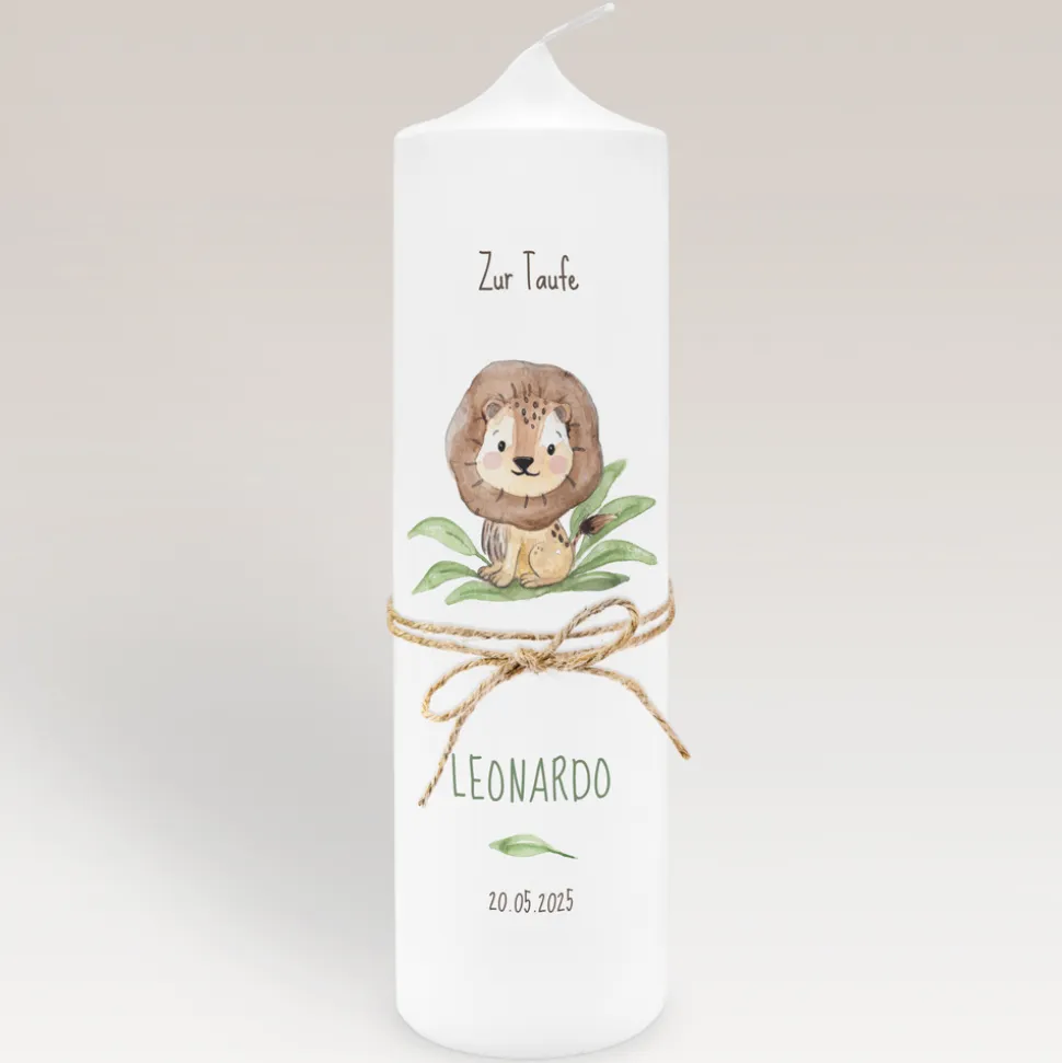 Taufkerze Löwe Leo mit Juteband