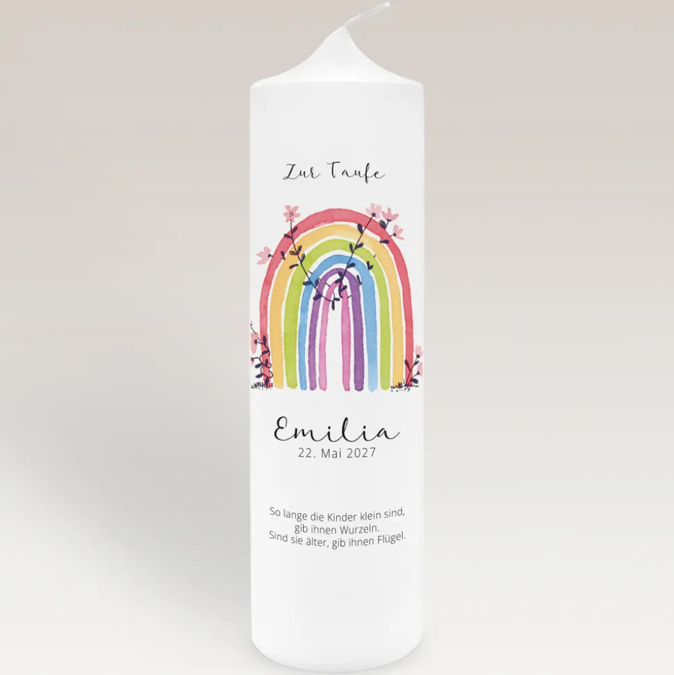 Taufkerze Regenbogen Vintage