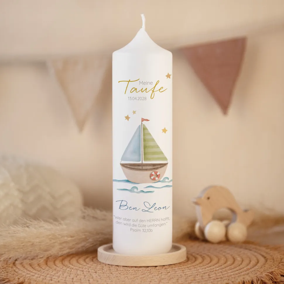 Taufkerze Segelboot