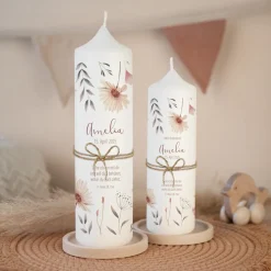 Taufkerze Wild Flowers mit Juteband