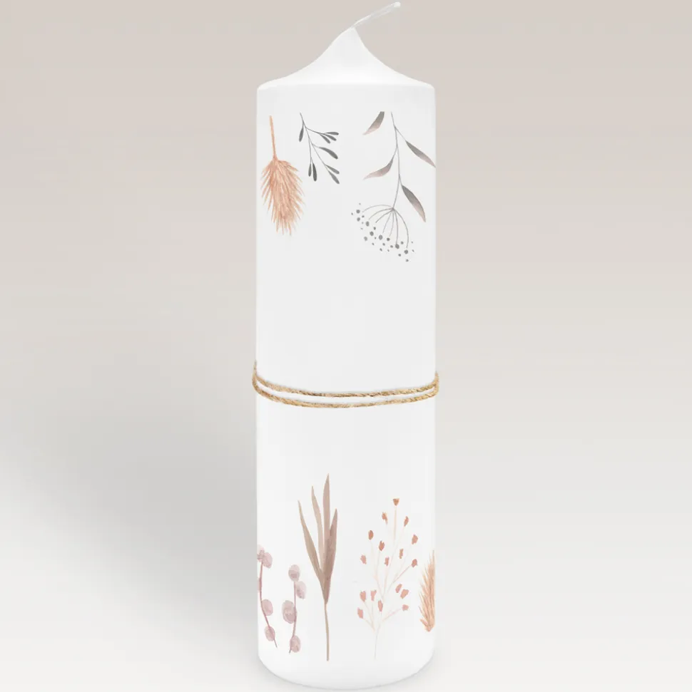 Taufkerze Wild Flowers mit Juteband
