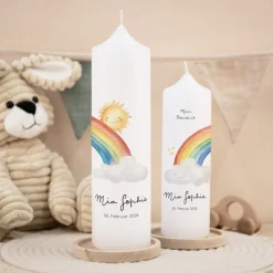 Taufkerze Wolke mit Regenbogen
