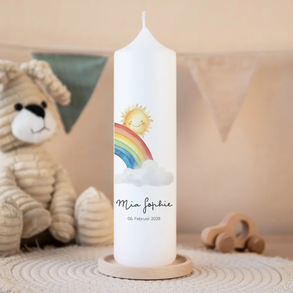 Taufkerze Wolke mit Regenbogen
