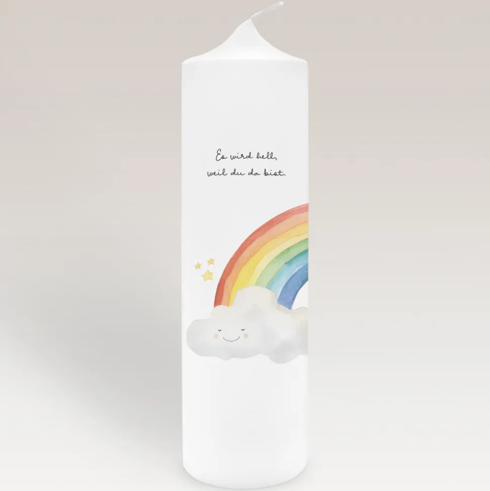 Taufkerze Wolke mit Regenbogen