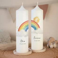 Taufkerze Zwillinge Wolke mit Regenbogen