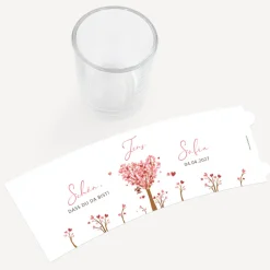 Tischkarte Windlicht "Baum Herzen" inkl. Glas