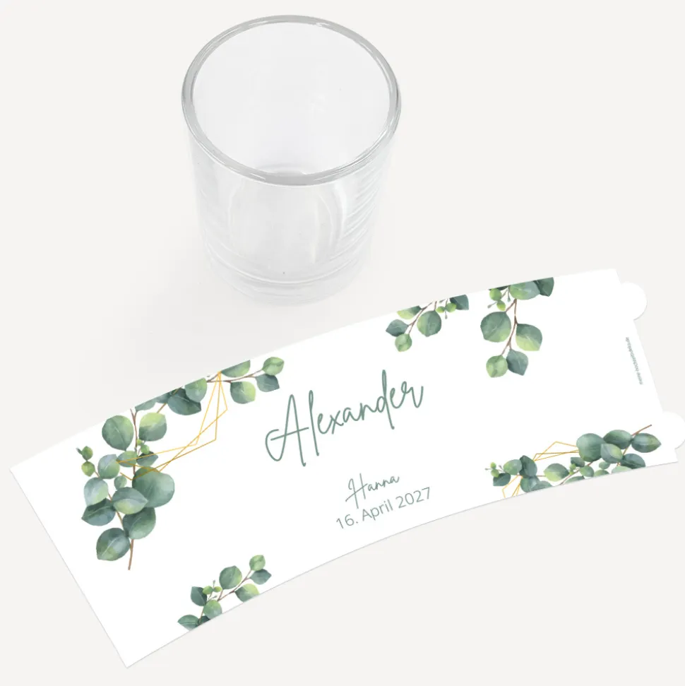 Tischkarte Windlicht "Eukalyptus Geometrie" inkl. Glas
