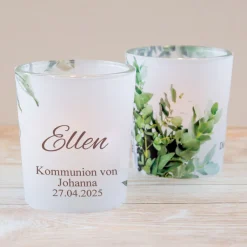 Tischkarte Windlicht Greenery inkl. Glas