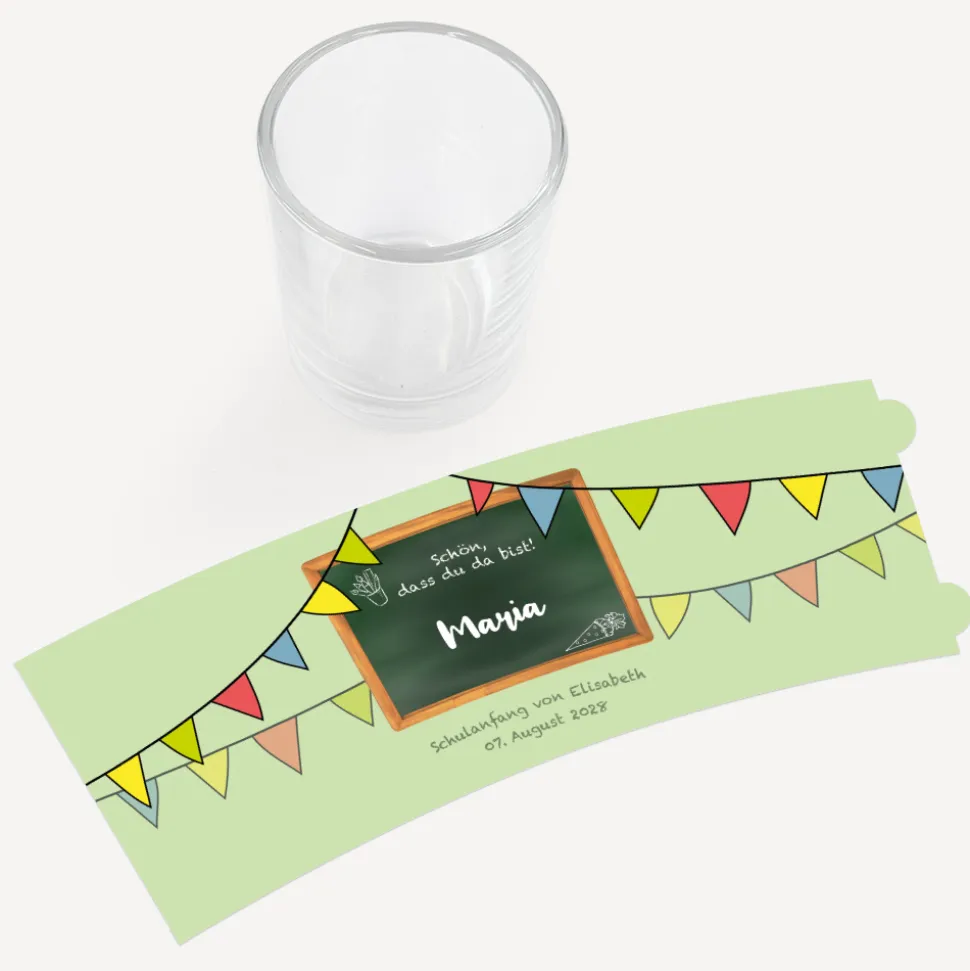 Tischkarte Windlicht "Hurra Schulkind" inkl. Glas