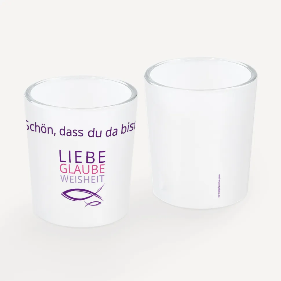 Tischkarte Windlicht Mädchen "Liebe Glaube Weisheit" inkl. Glas