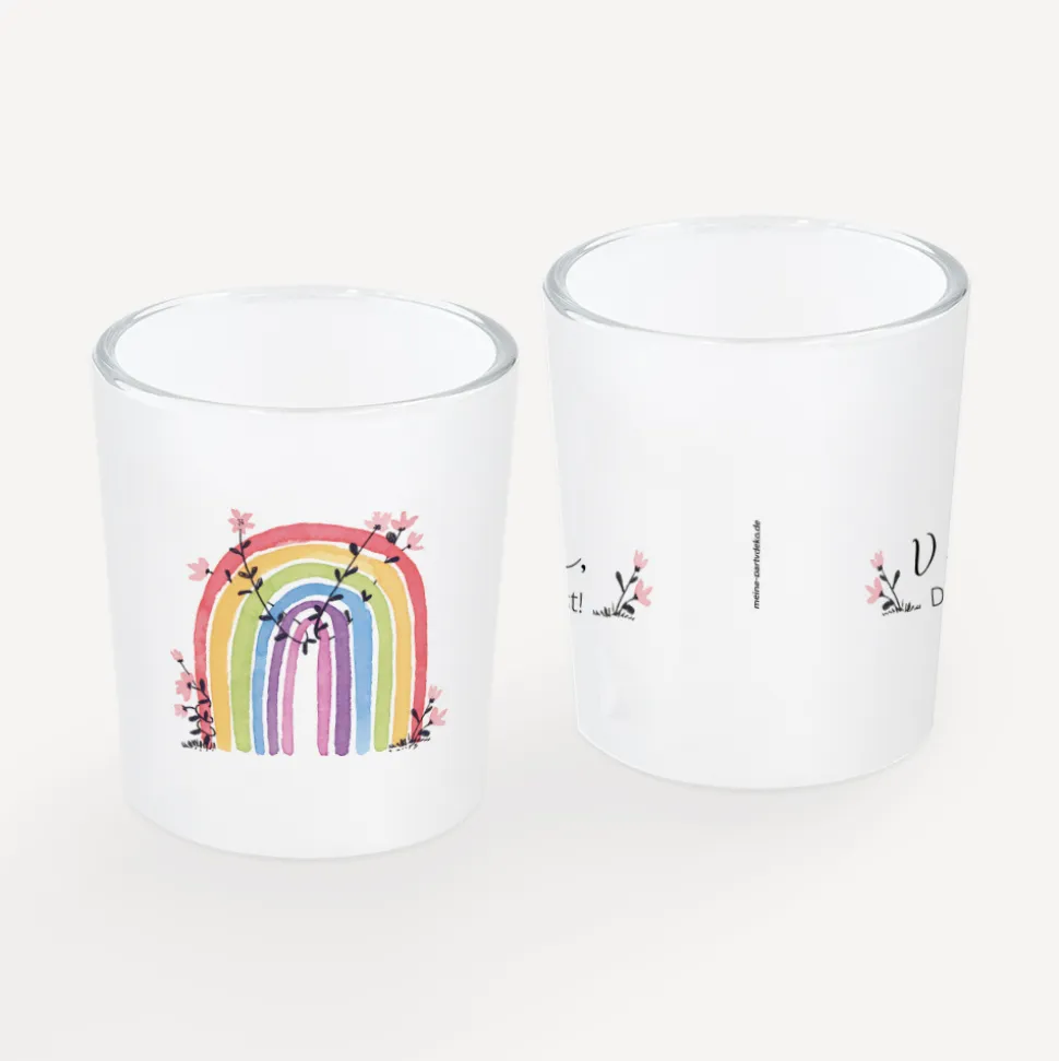 Tischkarte Windlicht "Regenbogen Vintage" inkl. Glas