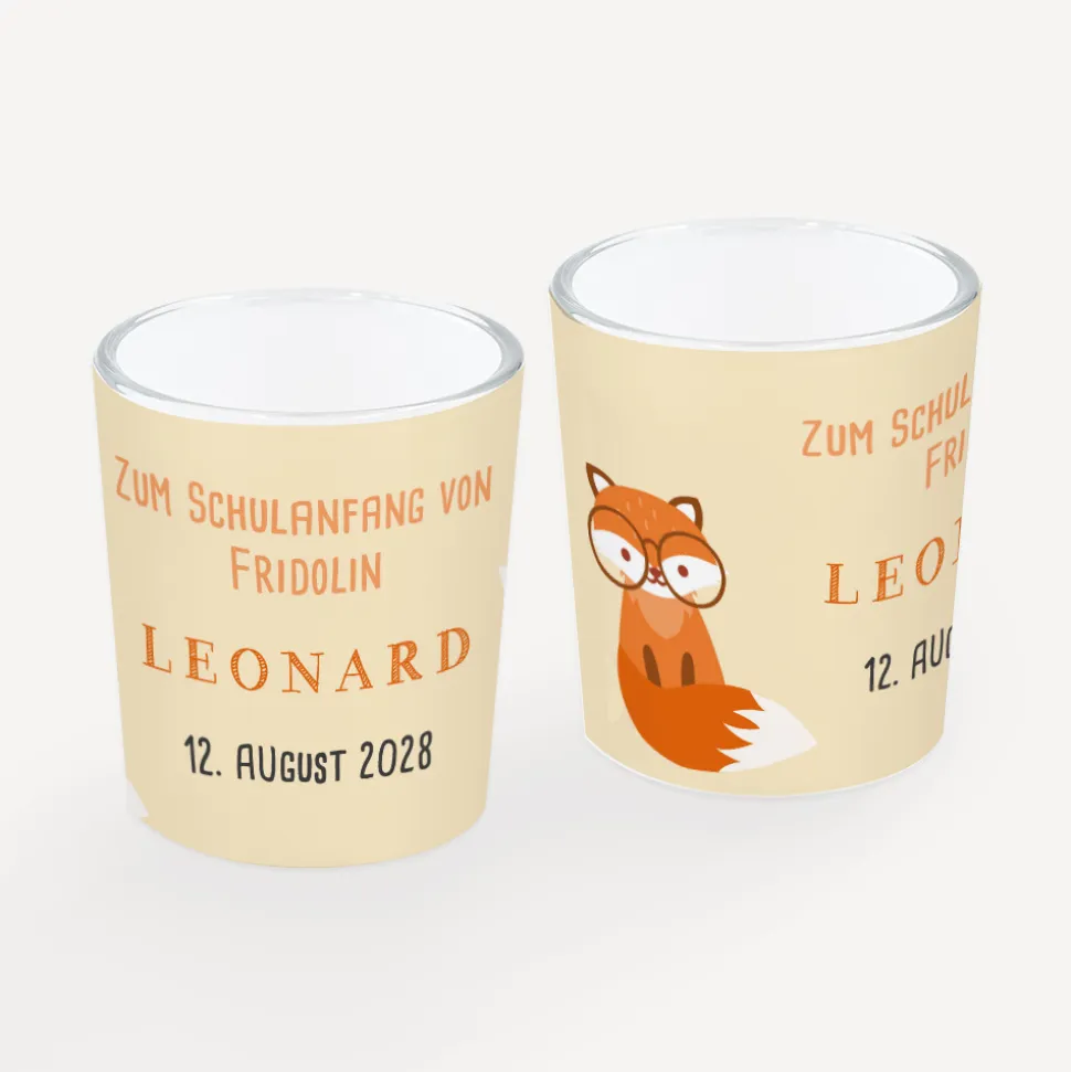 Tischkarte Windlicht "Schlauer Fuchs" inkl. Glas