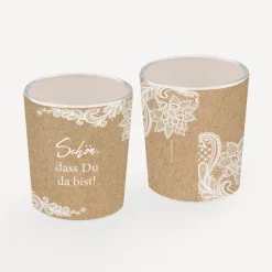 Tischkarte Windlicht "Vintage Spitze" inkl. Glas