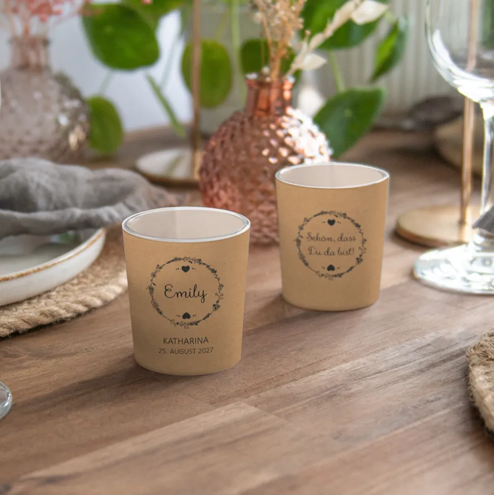 Tischkarte Windlicht "Vintage Natural" inkl. Glas