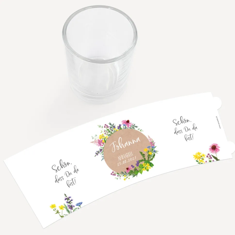 Tischkarte Windlicht "Wildblumen" inkl. Glas