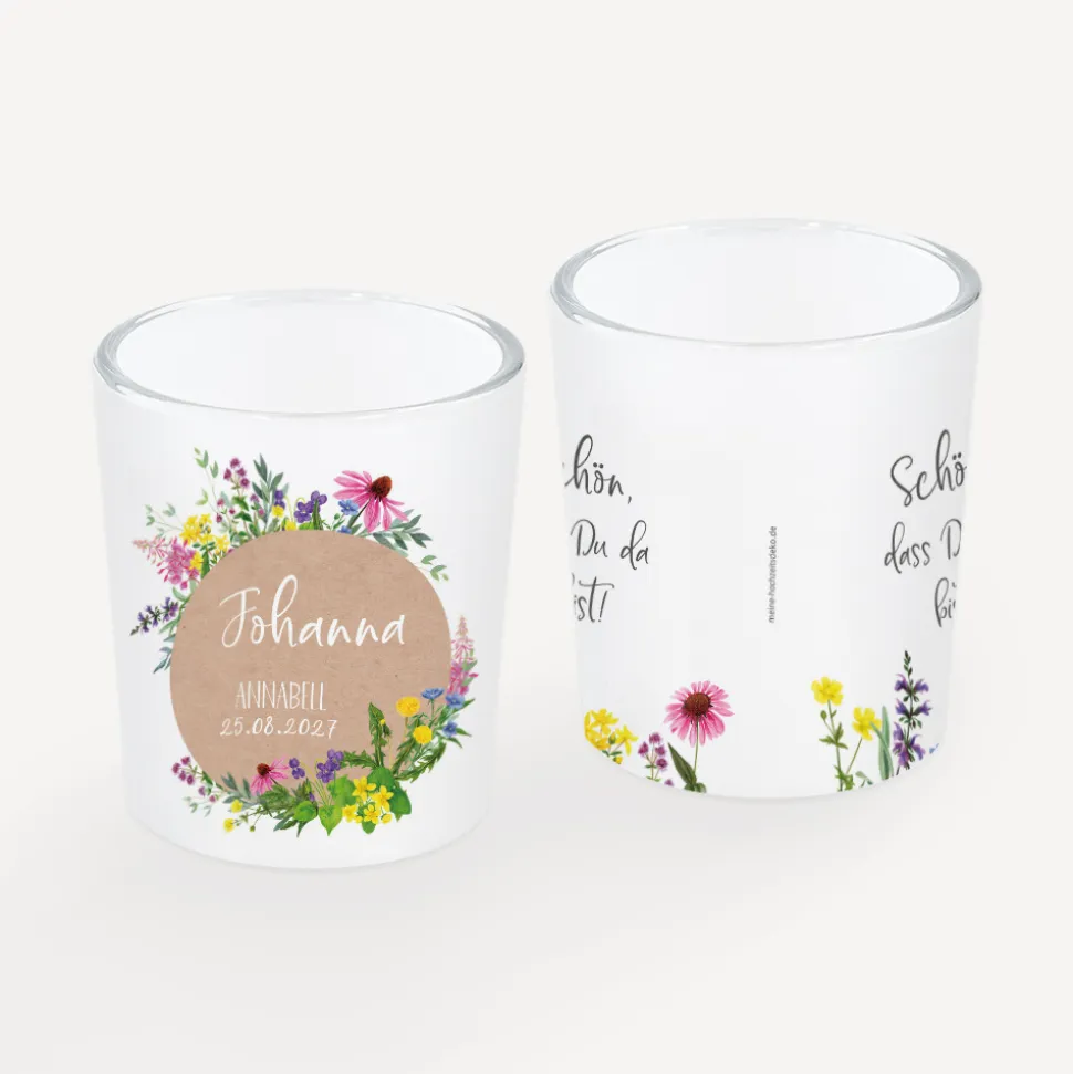 Tischkarte Windlicht "Wildblumen" inkl. Glas
