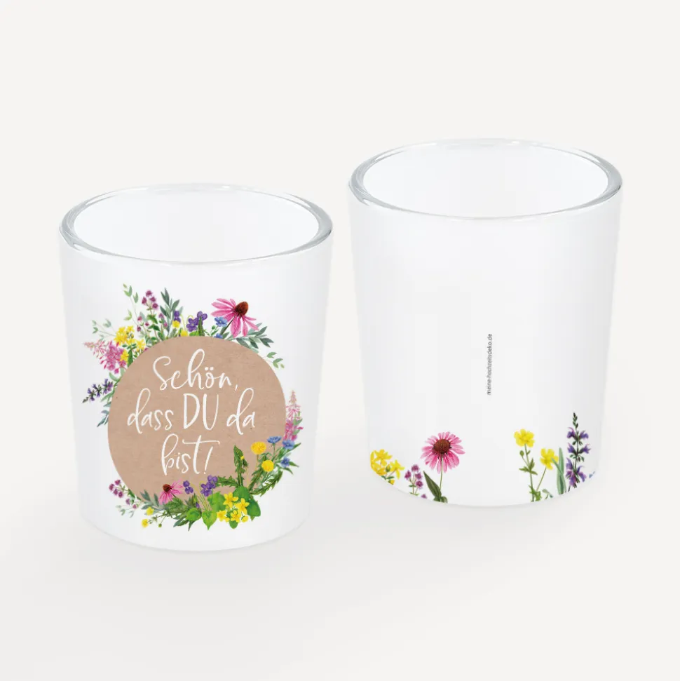 Tischkarte Windlicht "Wildblumen" inkl. Glas