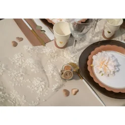 Tischläufer Blüten Stickerei creme 28 cm x 2,5 m