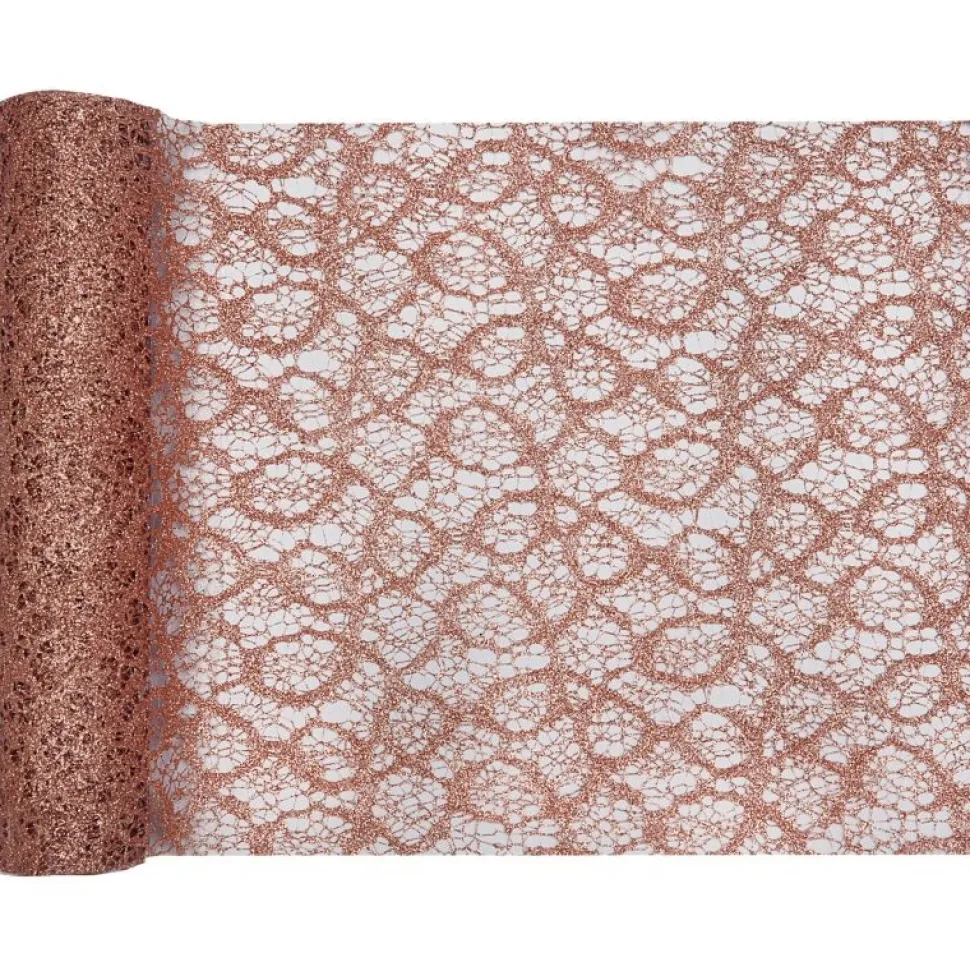 Tischläufer "Glitzer Spitze roségold" 28 cm x 5 m