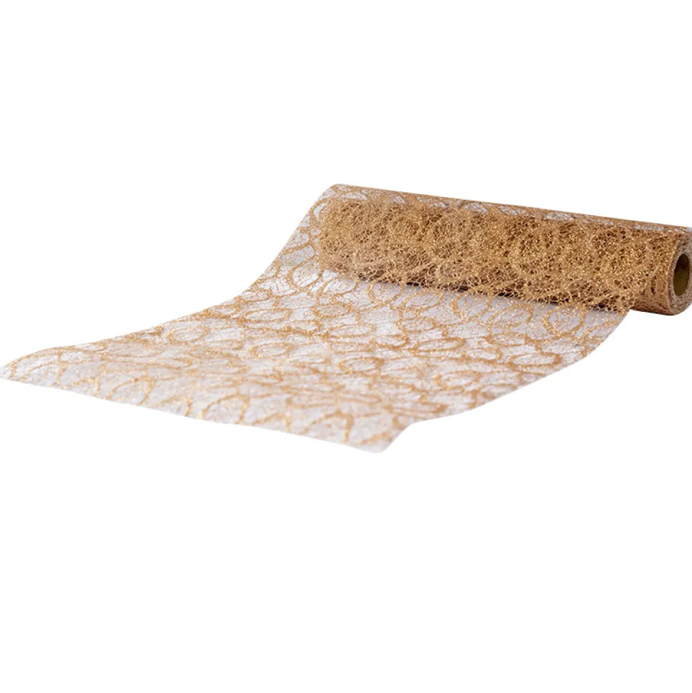 Tischläufer "Glitzer Spitze roségold" 28 cm x 5 m