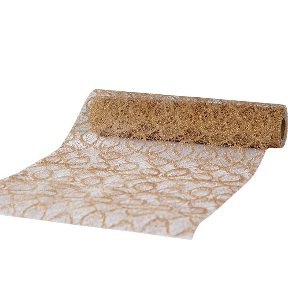 Tischläufer "Glitzer Spitze roségold" 28 cm x 5 m