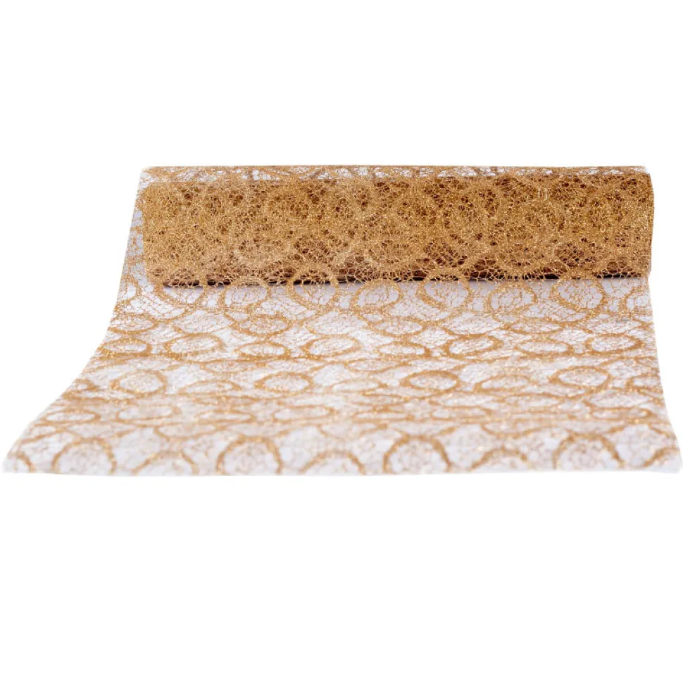 Tischläufer "Glitzer Spitze roségold" 28 cm x 5 m