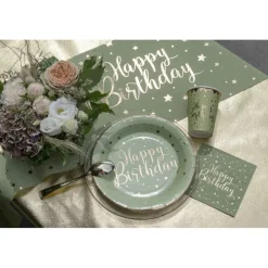 Tischläufer "Happy Birthday" olivgrün 28 cm x 3 m