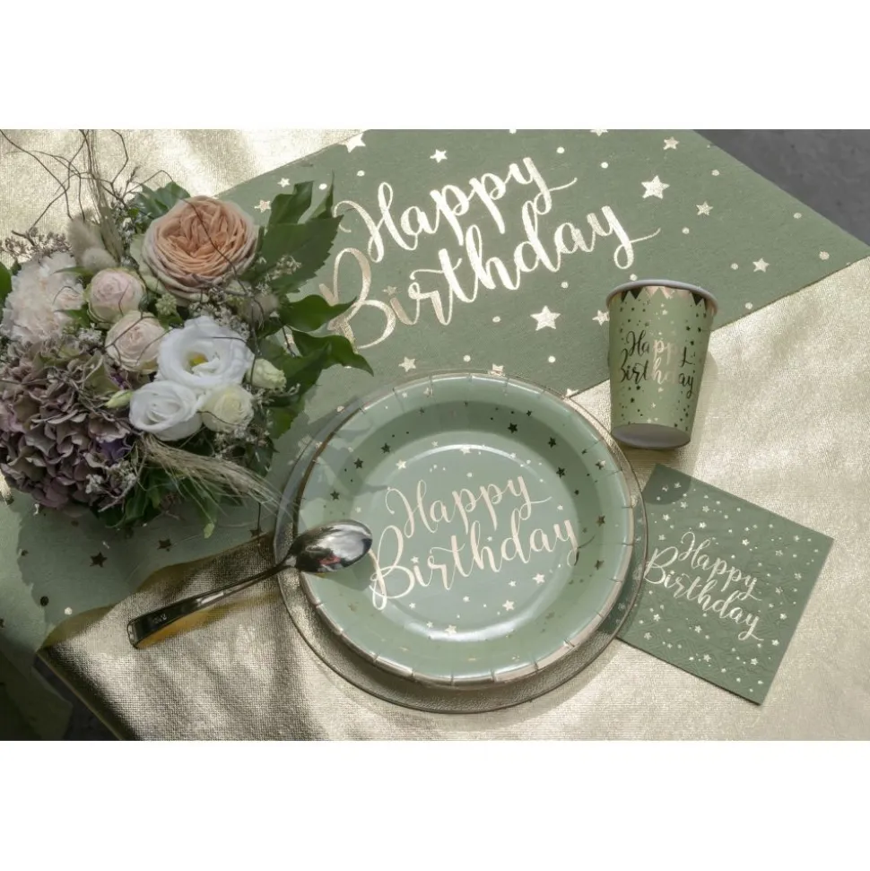 Tischläufer "Happy Birthday" olivgrün 28 cm x 3 m
