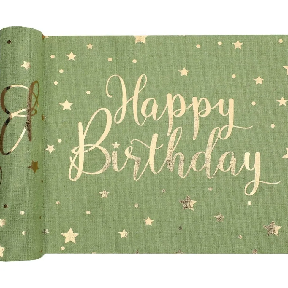 Tischläufer "Happy Birthday" olivgrün 28 cm x 3 m