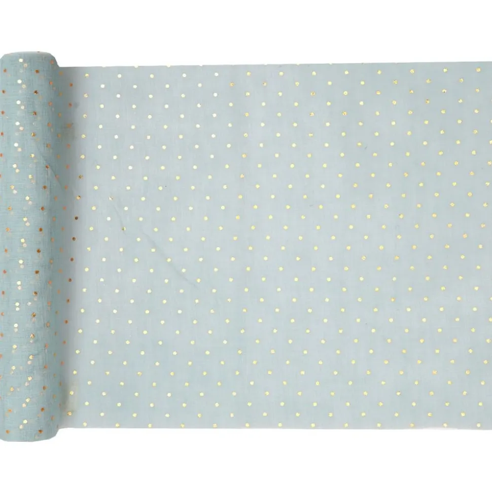 Tischläufer hellblau mit goldenen Punkten 26 cm x 3 m