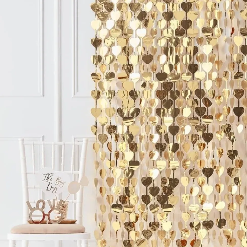 Vorhang Herzen gold metallic 1 m x 2,5 m