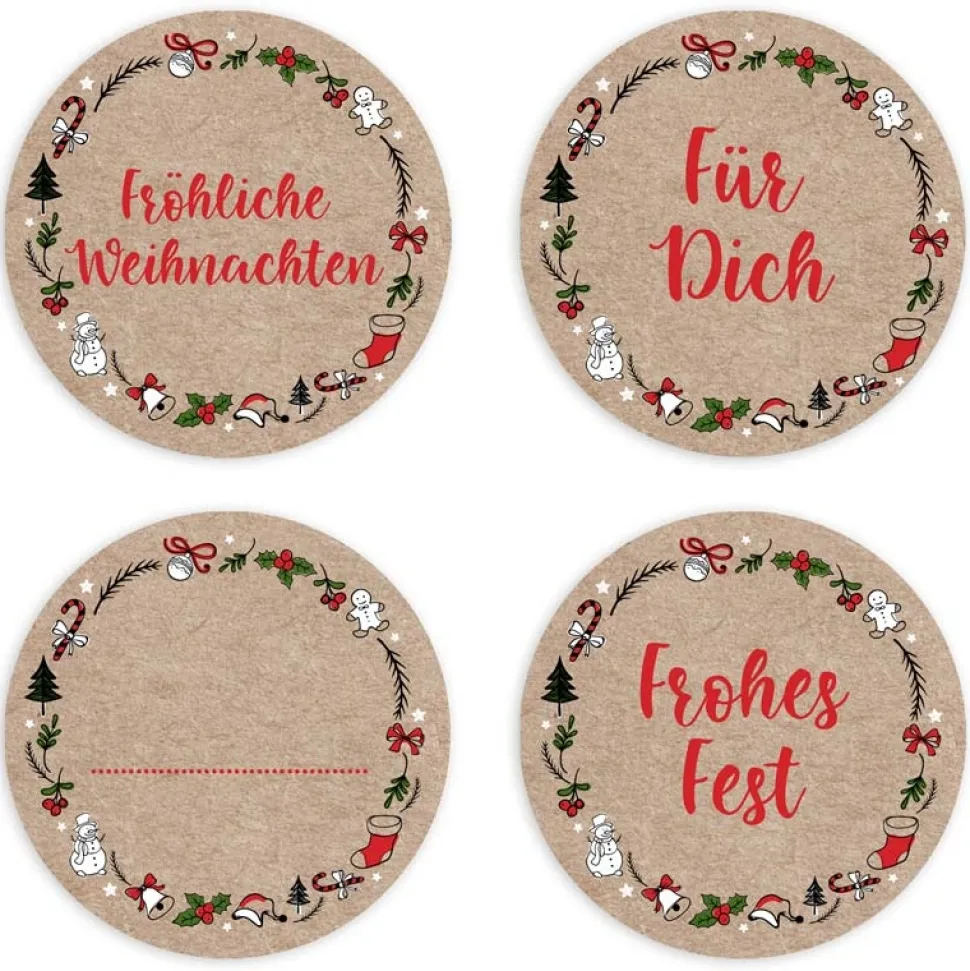 Weihnachtsaufkleber Vintage Kranz 48 Stück
