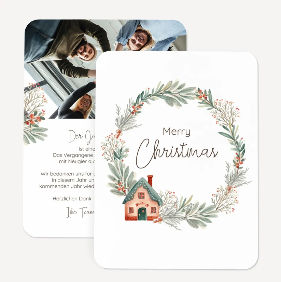 Weihnachtskarte runde Ecken "Merry Christmas"