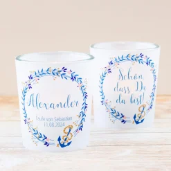 Windlicht Taufe "Anker mit Kranz" inkl. Glas