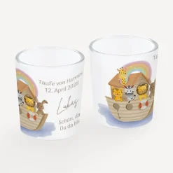 Windlicht Taufe "Arche Noah Regenbogen Pastell" inkl. Glas