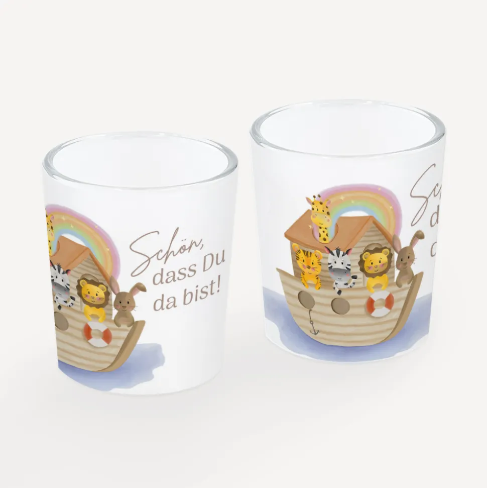 Windlicht Taufe "Arche Noah Regenbogen Pastell" inkl. Glas