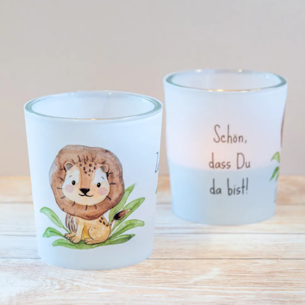 Windlicht Taufe "Löwe Leo" inkl. Glas